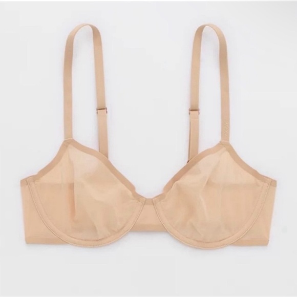 Aerie Smoothez Unlined Mesh Bra Neutral Nude Beige Size 32C - Picture 1 of 7
